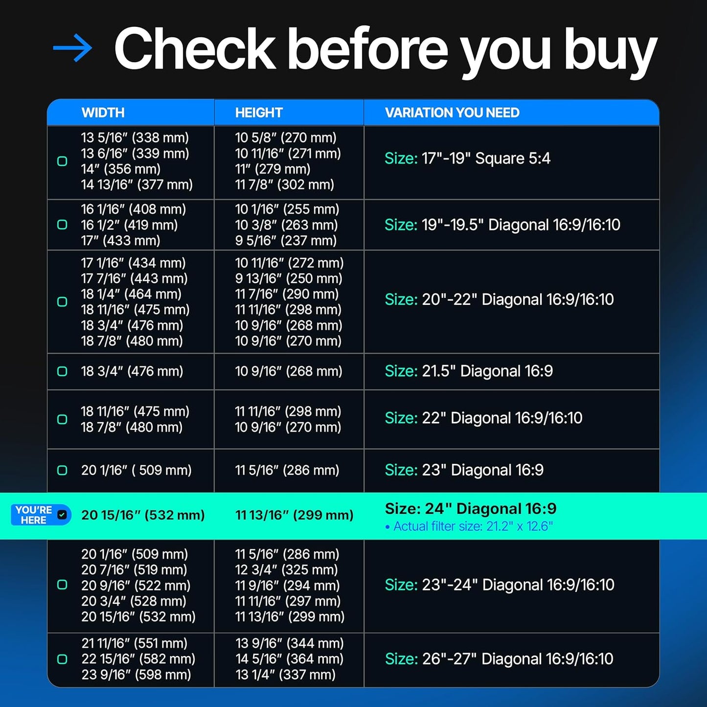 Acrylic 24 Inch Computer Privacy Screen Filter for Widescreen Computer Monitors - 21.2" x 12.6" (540 x 319mm) - Monitor Frame Hanging Type