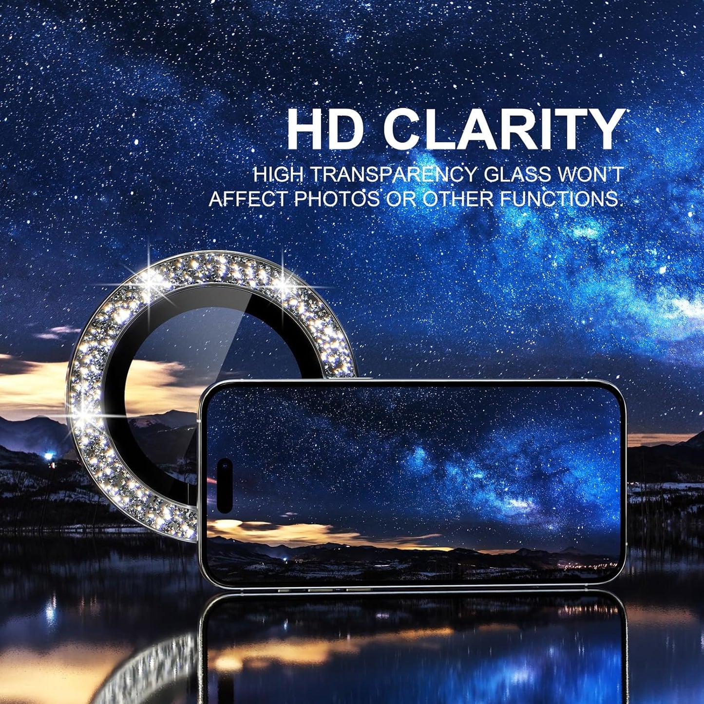 Choiche Compatible for iPhone 15 Pro/iPhone 15 Pro Max Camera Lens Protector Bling, 9H Tempered Glass Camera Cover Screen Protector Metal Ring Decoration Accessories (Glitter-Silver)