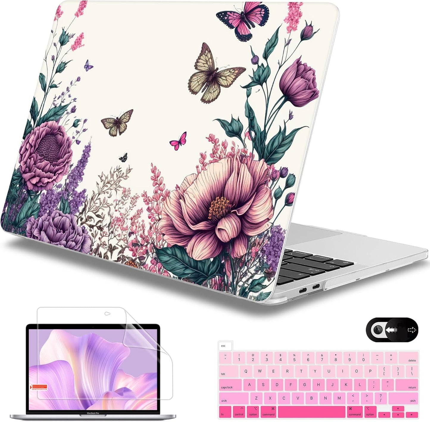 Mektron for MacBook Pro 13-inch Case 2022 2021 2020 Release A2338 M2 M1 A2289 A2251, Printed Plastic Hard Shell Cover for New MacBook Pro 13.3-inch Touch Bar Fits Touch ID, Butterfly Flower C077