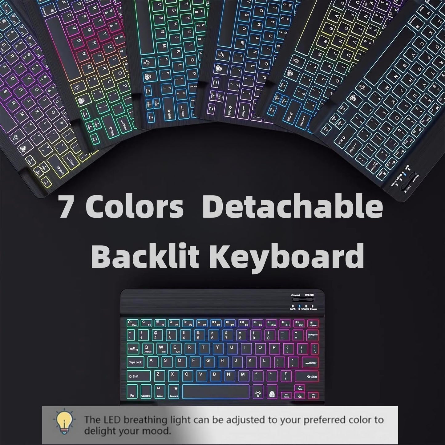 Keyboard Case for Galaxy Tab S6 Lite 10.4 Inch 2024/2022/2020, Slim Lightweight 7 Color Rainbow Backlight Detachable Magnetic Bluetooth Keyboard Cover with S Pen Holder,Purple