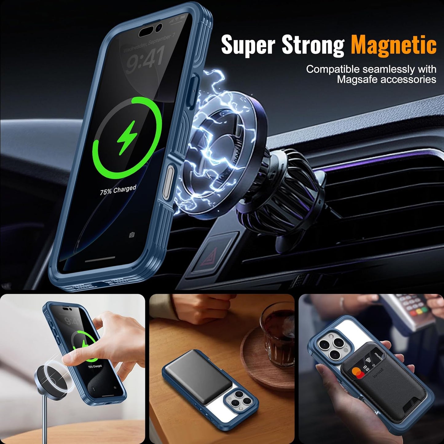 360° Protection Magnetic for iPhone 16 Pro Case Built-in 9H Privacy Screen Protector & Metal Stand[Fit for Magsafe][Anti-Spy][Lens Protector] Heavy Duty Shockproof Phone Case for iPhone 16 Pro