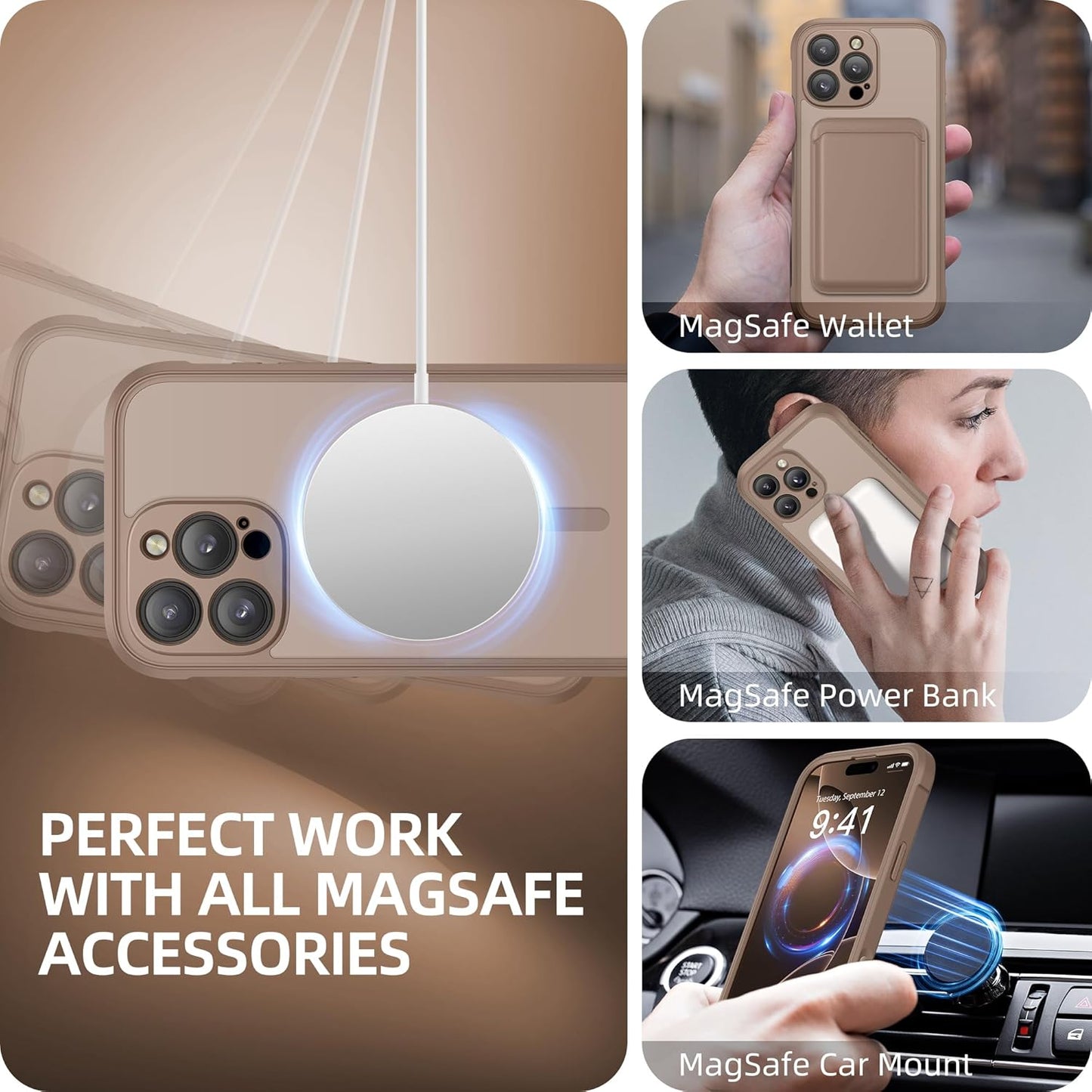 BERFY Magnetic for iPhone 16 Pro Max Case, Compatible with MagSafe, [Built-in 9H Tempered Glass Screen Protector & Camera Protection] Full Body Matte Phone case for 16 Pro Max, Withered Brown