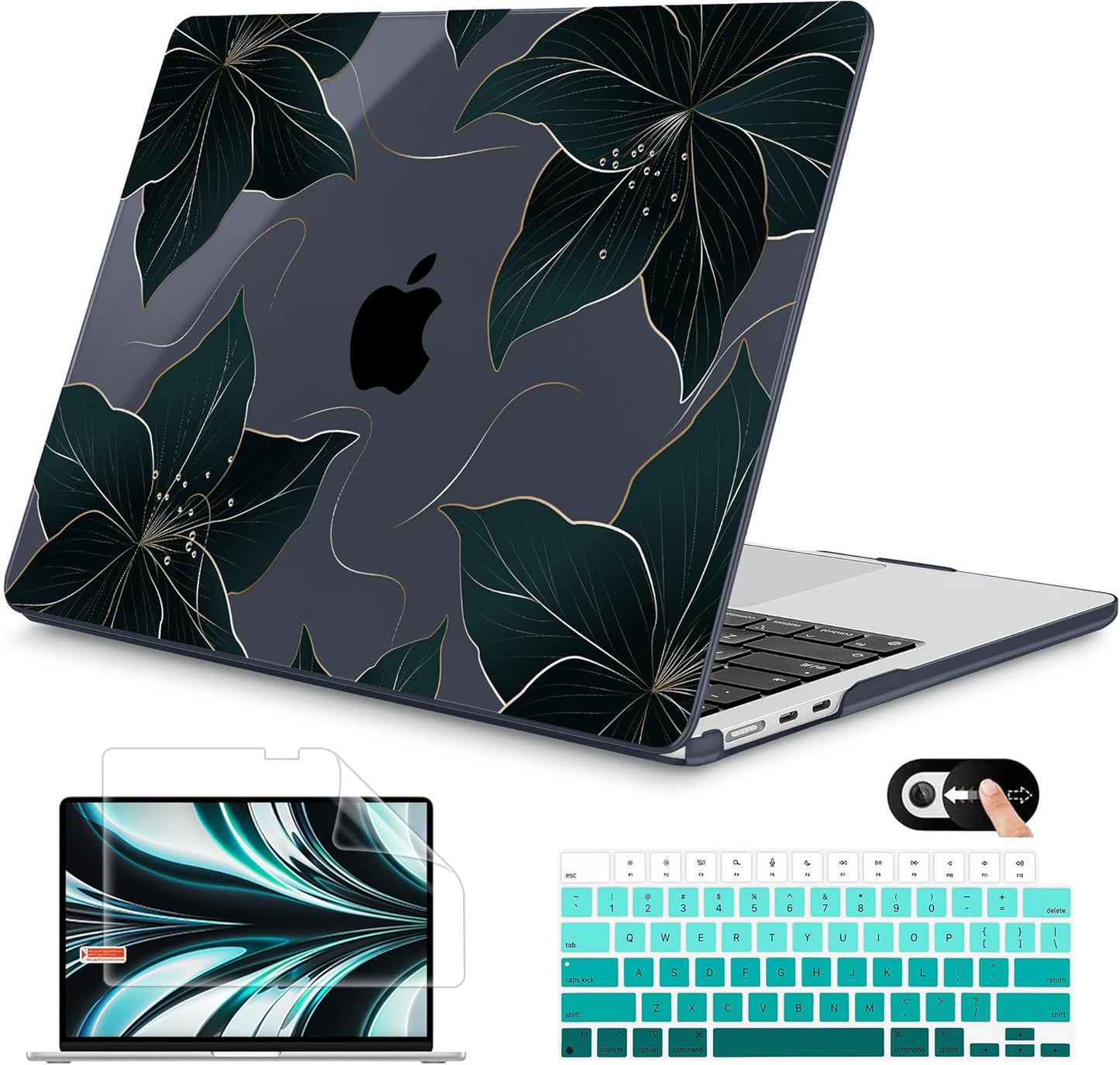 Mektron for 2025 M4 MacBook Air 13.6 Inch A3240 Case Fits 2023 A2681 M2 2024 A3113 M3 Chip with Liquid Retina Display Touch ID, Printed Plastic Hard Shell Cover for MacBook Air 13.6", Floral C218