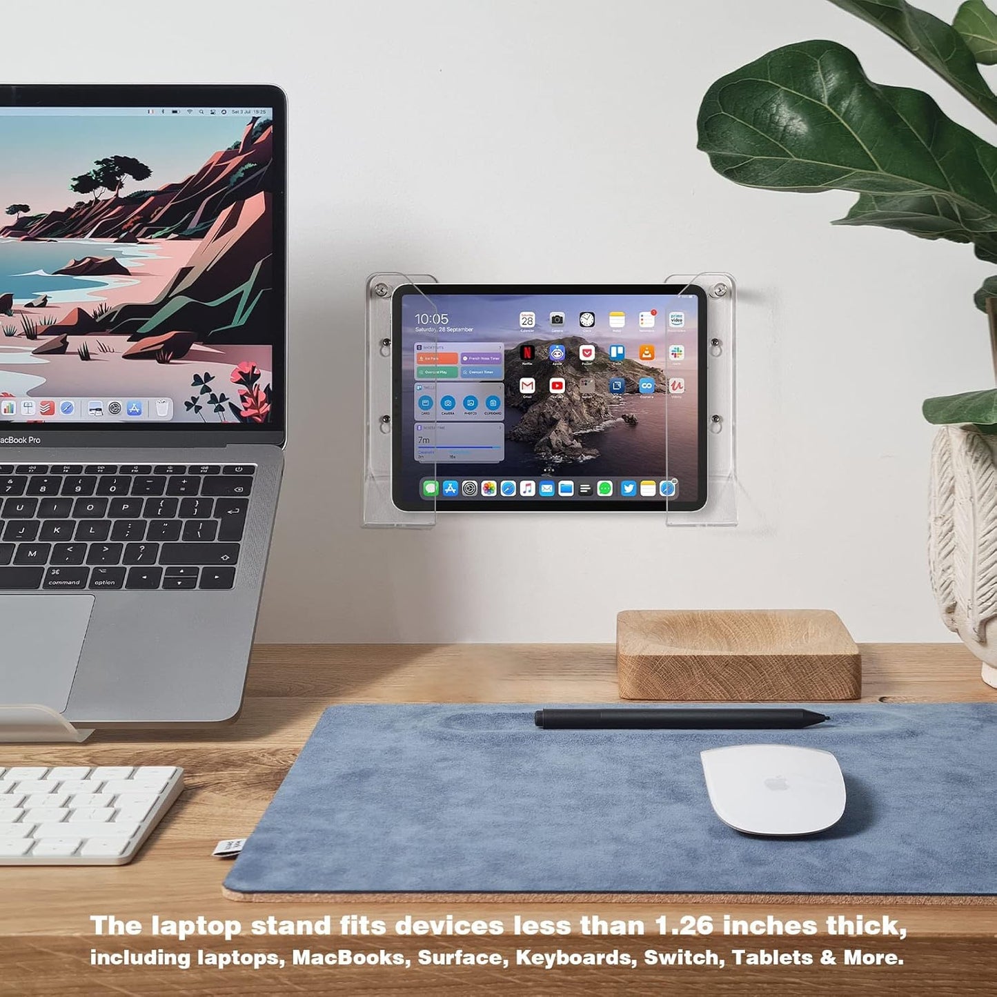 SIPRDE Wall Mount Laptop Holder - Also Available as an Under Desk Laptop Mount, Clear Acrylic, with Adhesive & Screw, for Macbooks, Surface, Keyboards, Switch, Tablets & More