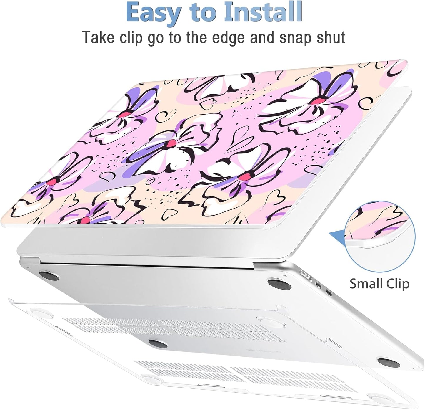 Mektron for 2025 MacBook Air 15 inch M4 Case A3241/ 2024 M3 A3114/ 2023 A2941 M2 Hard Printed Case with 15.3 Liquid Retina Display Touch ID, Plastic Hard Cover & Keyboard Skin- Pink Flowers