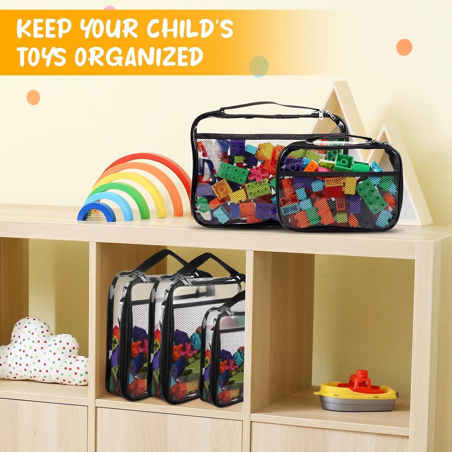 8 Packs Toy Storage Bags with Zipper, Reusable Clear PVC Board Game Storage, Travel Waterproof Organizer Bags with Portable Handle for Building Blocks, Bricks, Puzzles, Books