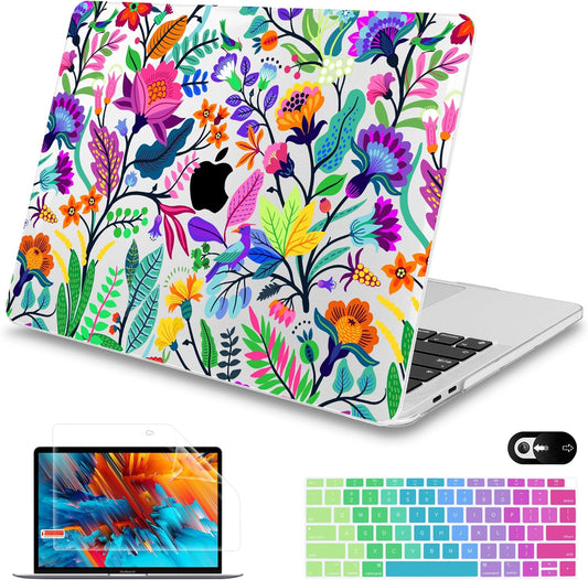 Mektron for MacBook Air 13 Case A1466/A1369 (2010-2017 Release), Snap-on Plastic Hard Shell Cover for MacBook Air 13.3 inch with Keyboard Cover,Bright-Coloured Flowers