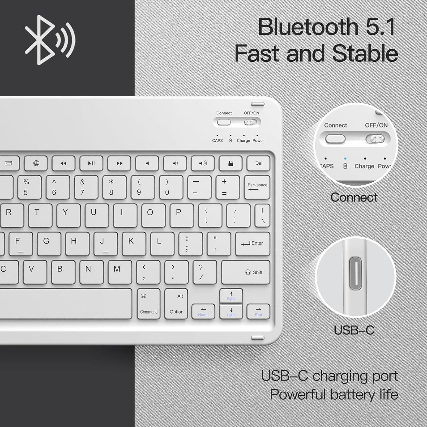 JETech Keyboard Case for iPad 10.2-Inch (2021/2020/2019 Model, 9th/8th/7th Generation) with Pencil Holder, Magnetic Detachable Bluetooth Wireless Keyboard, Soft TPU Back Stand Cover (Silver)