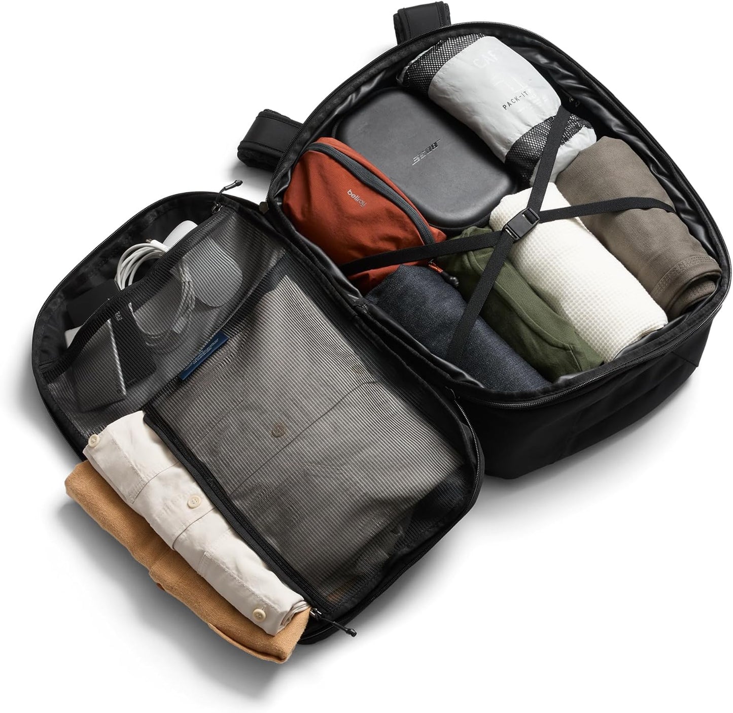 Bellroy Transit Travel Pack Pro (30–38 liter carry-on travel backpack, with laptop sleeve, RFID protection and zip bottle pocket) - Black