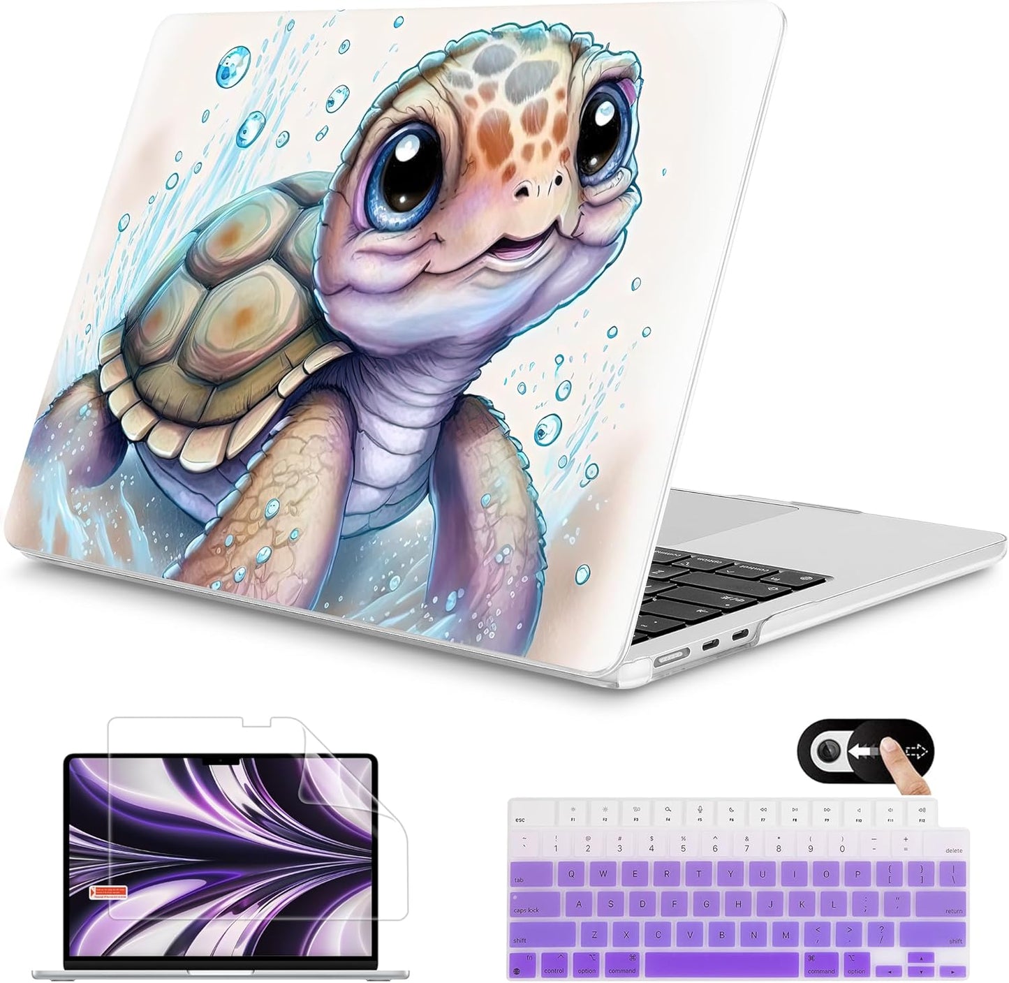 Mektron for 2024 M3 MacBook Air 13.6 Inch A3113 Case Fits 2022 2023 A2681 M2 Chip with Liquid Retina Display Touch ID, Printed Plastic Hard Shell Cover for MacBook Air 13.6", Cute Turtle