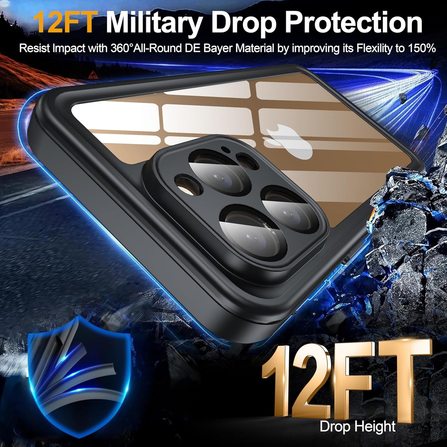 for iPhone 16 Pro Case Waterproof, Built-in Privacy Screen & HD Screen Double Front Frame [IP68 Underwater] Shockproof Dustproof Full Body Protection iPhone 16 Pro Phone Case Blue