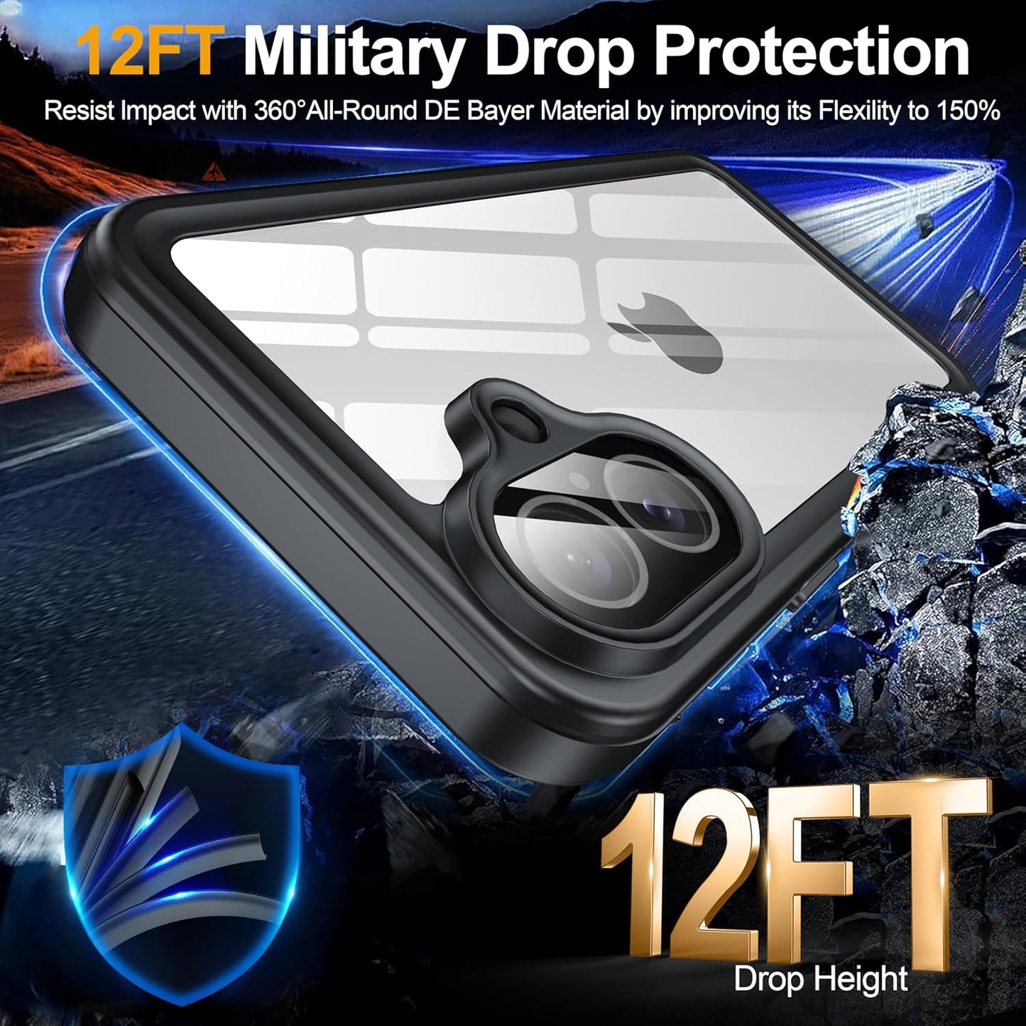 for iPhone 16 Case Waterproof, Built-in Privacy Screen & HD Screen Double Front Frame [IP68 Underwater] Shockproof Dustproof Full Body Protection iPhone 16 Phone Case Black