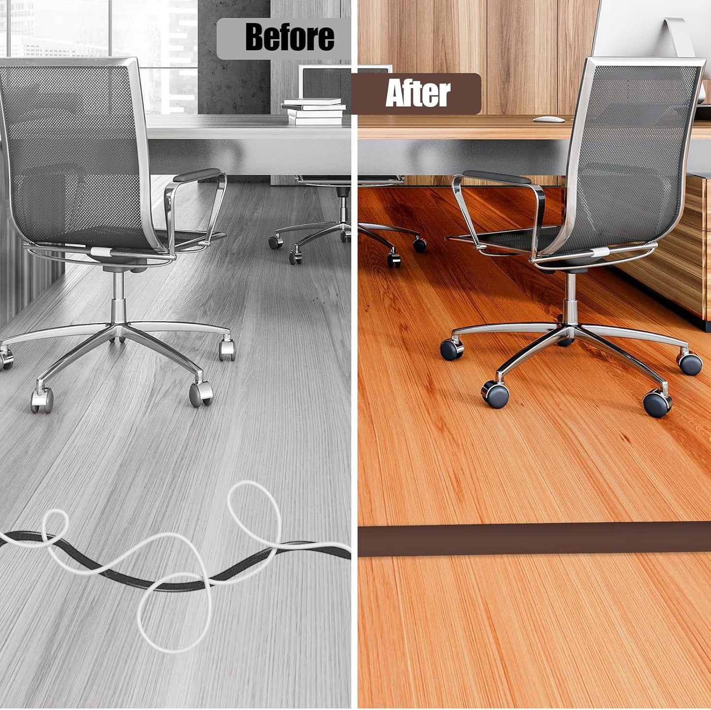 Floor Cord Cover Self Adhesive Cord Hider,10FT Cable Management, Extension Strip Protector for Wires, Prevent Cable Trips for Offices, Gyms, Exhibitions Cavity:0.51"(W) x 0.3"(H) Coffee