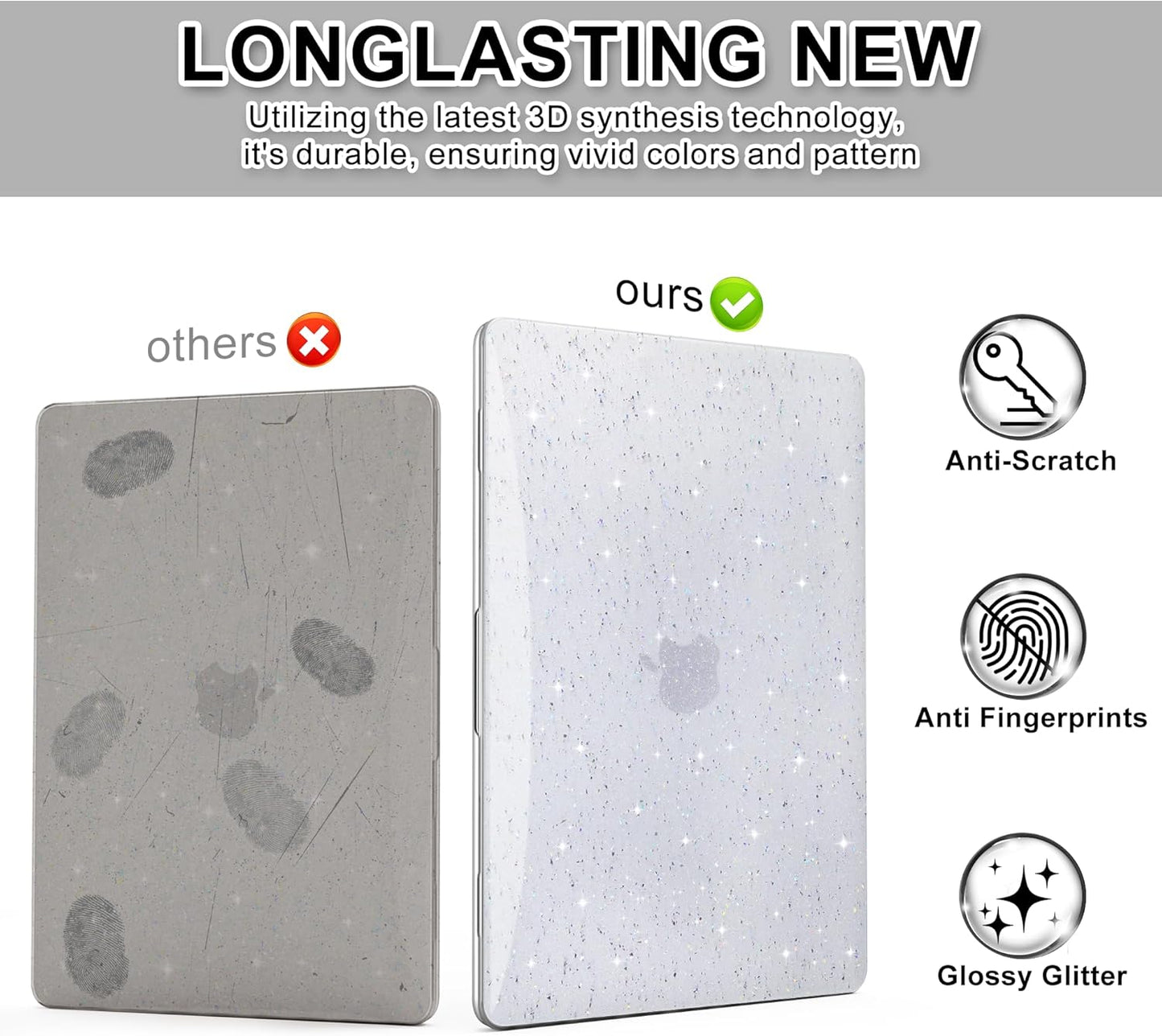 B BELK Compatible with MacBook Air 13 inch Case 2025 2024 2023 2022 M4 M3 M2 A3240 A3113 A2681, Plastic Hard Shell+Keyboard Cover+Screen Protector for MacBook Air 13.6 inch Case, Shiny Colorful Clear