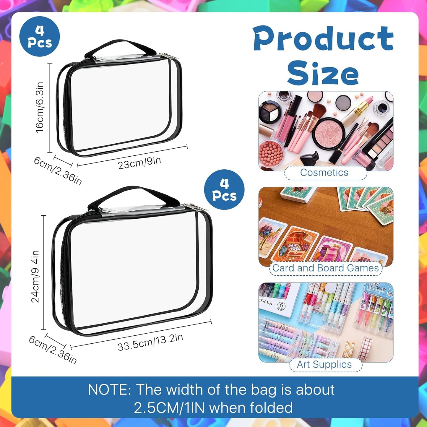 8 Pcs Toy Storage Bags, Clear PVC Zippered Organizing Bags with Handles, Travel Waterproof Organizer for Small Items Building Blocks Puzzle Board Games(13.2x9.4x2.4 In, 9x6.3x2.4 In)