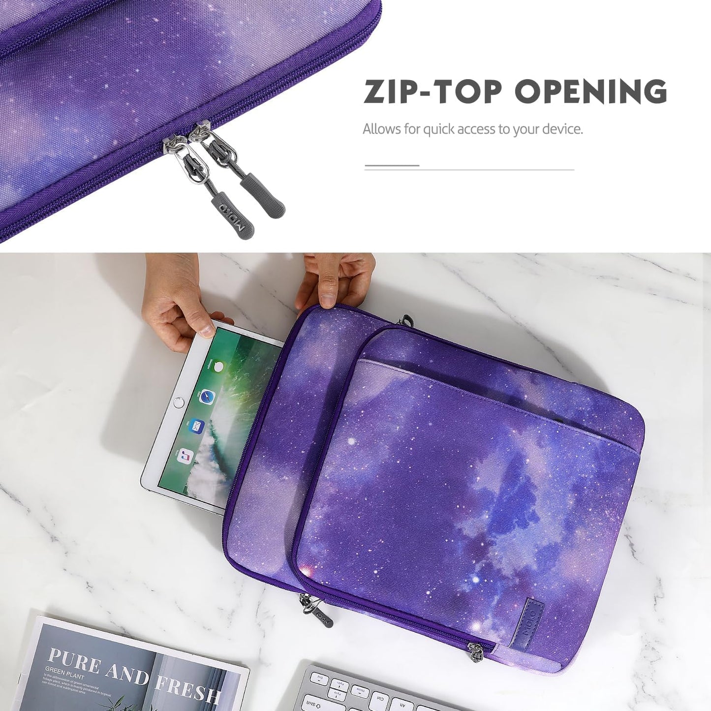 MoKo Laptop Sleeve Bag for 13.3-14 Inch, Notebook Carrying Case with Pocket Fits 13 inch iPad Air M3 2025, MacBook Pro M3/2 14"/13" M2/M1 Max 14.2/Air 13.6, Surface Pro 9/8 13",Purple Starry Sky