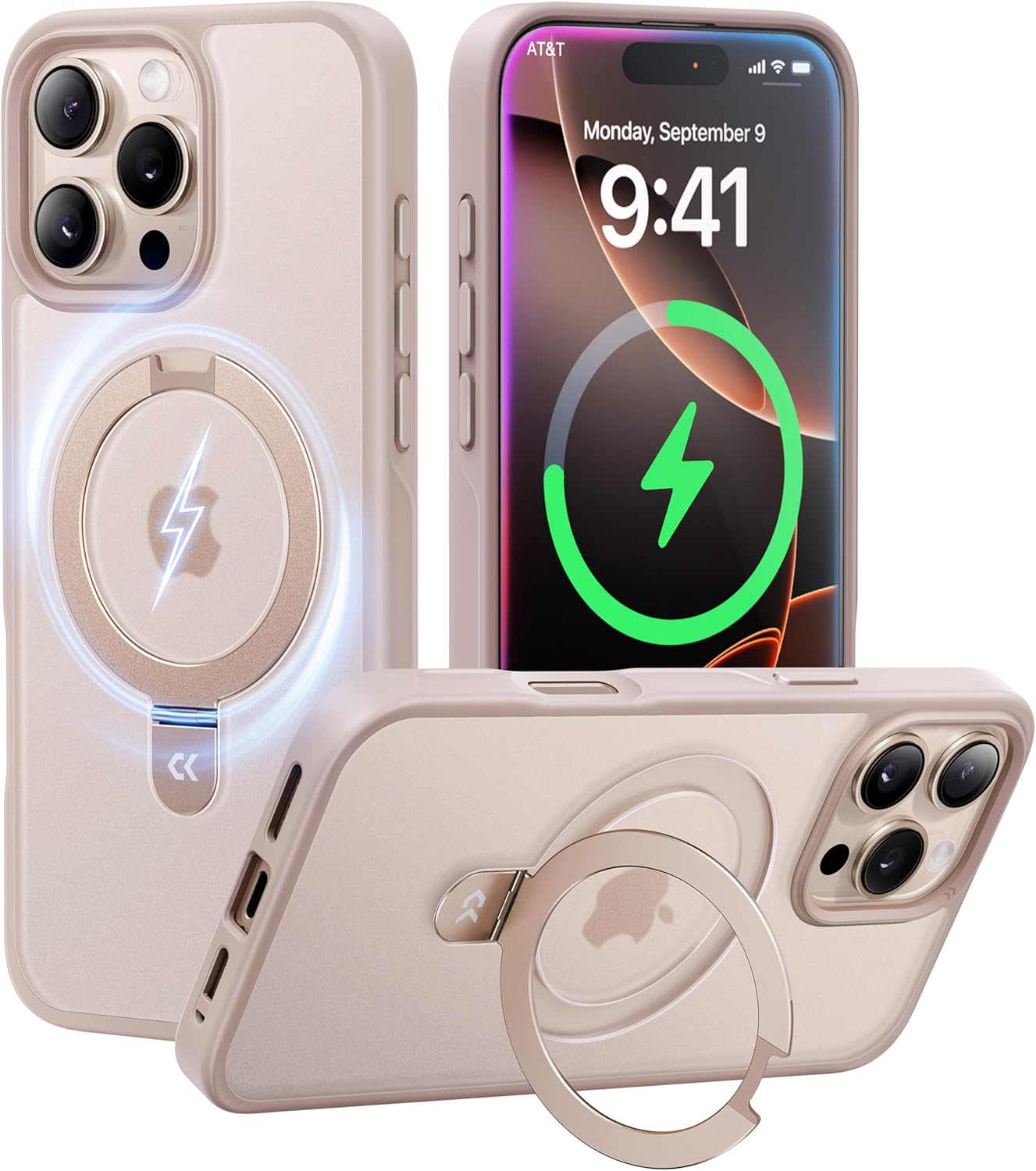 CASEKOO Designed for iPhone 16 Pro Case with Magnetic Invisible Stand [Military Drop Protection] [Compatible with MagSafe] Shockproof Slim Matte Translucent Case 6.3 Inch, Desert Gold