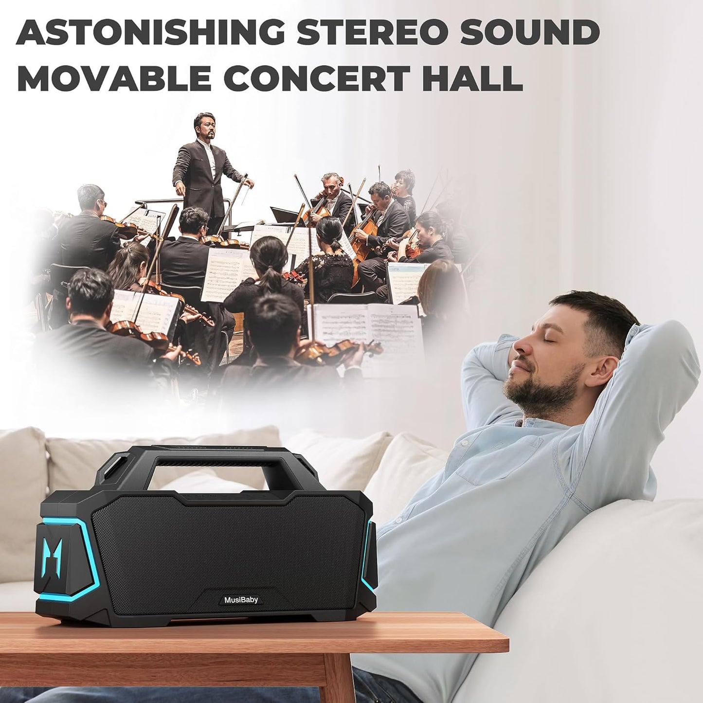 Bluetooth Speaker,Musibaby M1 Portable Bluetooth Speakers:Loud Stereo Sound with Subwoofer,Deep Bass,IPX6 Waterproof,Wireless Speaker with BT5.3,Dual Pairing,20H+ Playtime for Outdoor,Beach(Blk)