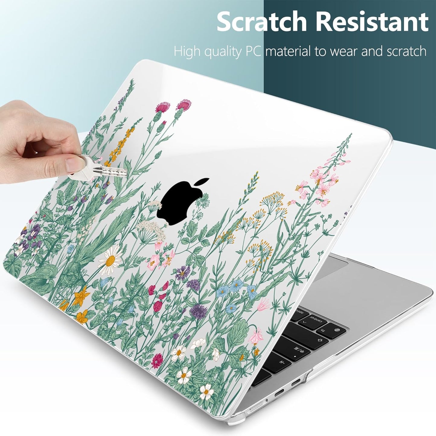 TWOLSKOO Compatible with M4 MacBook Air 15 inch Case 2025-2023 Released Model M4 A3241 M3 A3114 M2 A2941, Plastic Hard Shell & Screen Protector & Keyboard Cover & Trackpad Film, Botanical Illustration
