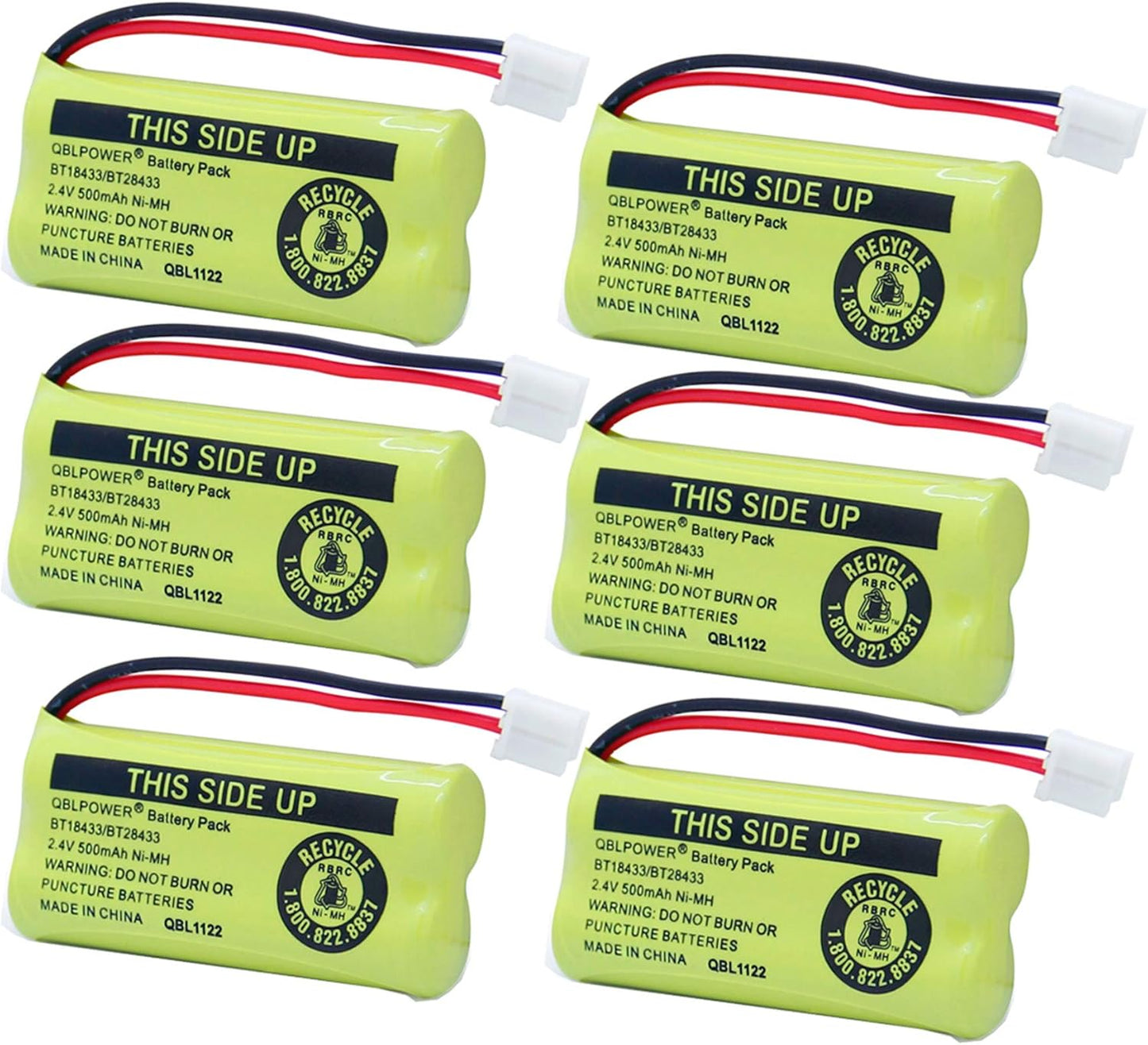 BT18433/BT28433 2.4V 500mAh Ni-MH Battery Pack Rechargeable Compatible with BT184342 BT284342 BT-8300 BATT-6010 BT1011 BT1018 BT1022 BT1031 89-1326-00-00/89-1330-01-00/CPH-515D (Pack of 6)