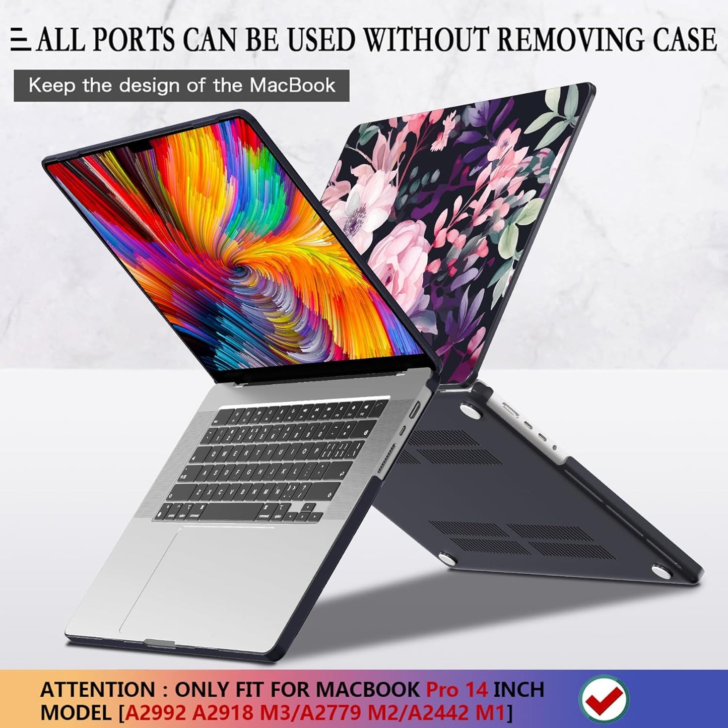 CISSOOK Compatible with MacBook Pro 14 inch Case M4 A3112 A3185 A3401 M3 A2992 A2918 M2 A2779 M1 A2442 Chip 2024 2023 2022 2021 Release, Plastic Hard Shell for MacBook Pro 14.2, Pink Flowers