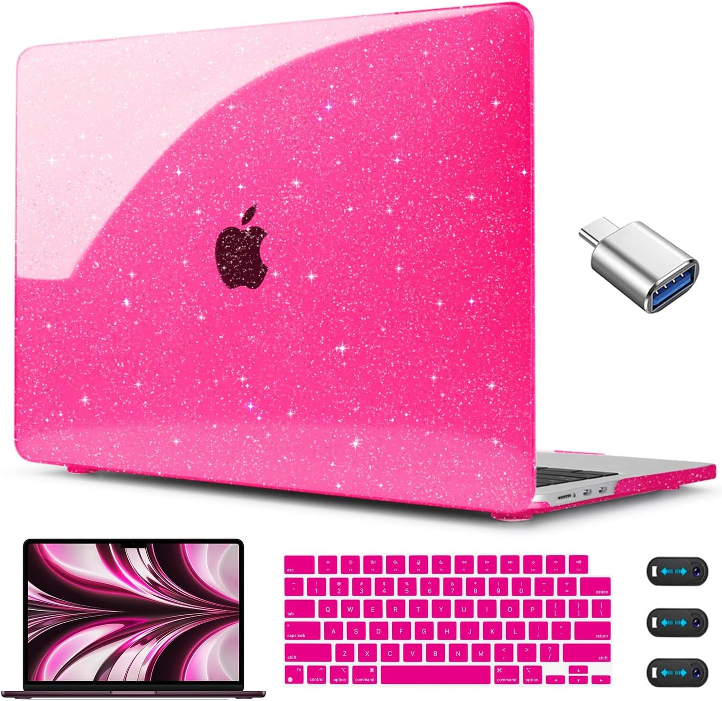 CISSOOK Compatible with MacBook Air 13.6 inch Case Glitter 2025 2024 2023 2022 A3240 M4 A3113 M3 A2681 M2 Chip, Sparkly Pink Bling Plastic Hard Shell Case for MacBook Air 13.6", Rose Pink Glitter