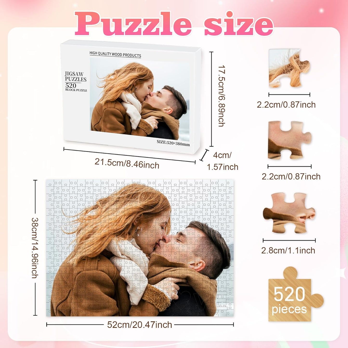 Easycosy Custom Photo Puzzles 520/1314 Pieces for Adults Families Personalized Picture Text Jigsaw Puzzle Gift for Holiday Birthday Wedding Anniversay(Horizontal/Vertical)
