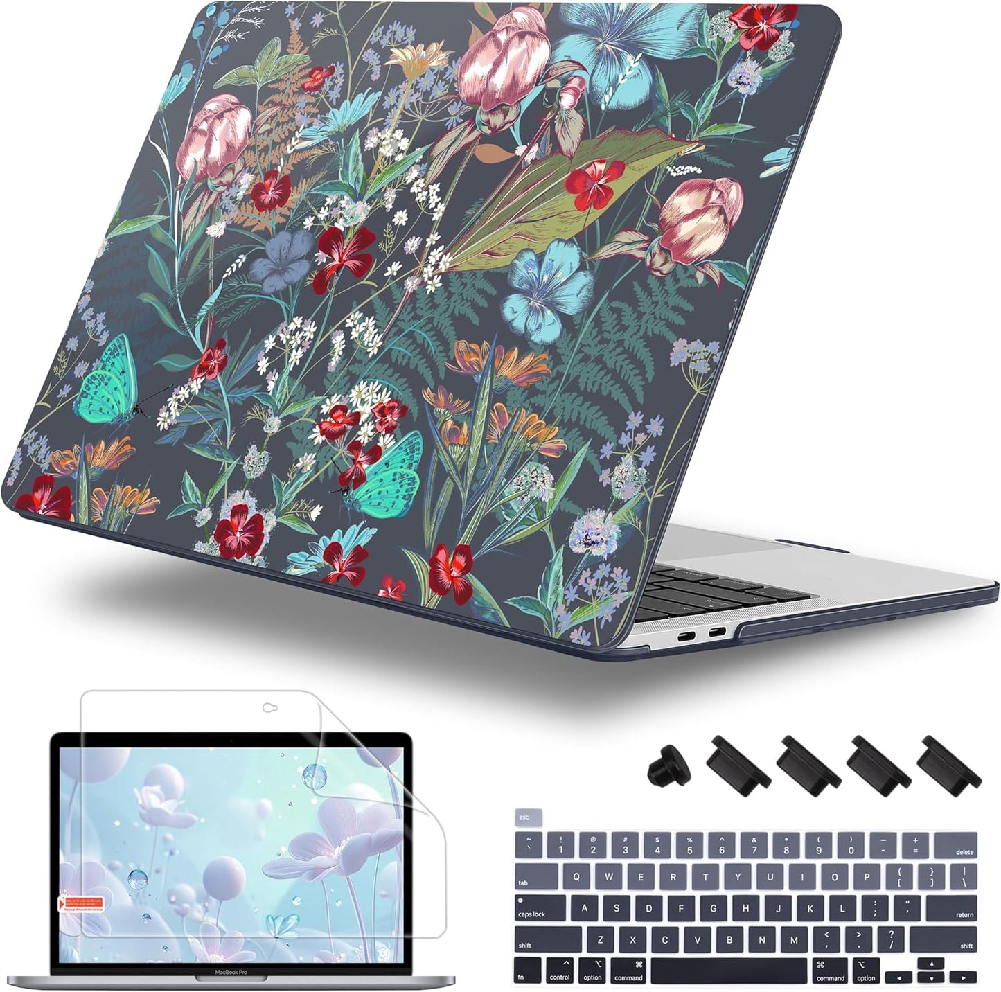 for MacBook Pro 16 inch Case 2019 2020 Release Model A2141, Plastic Hard Shell Cover with Keyboard Cover & Screen Protector for MacBook Pro 16 inch with Touch Bar & Touch ID, Flowers & Herbs