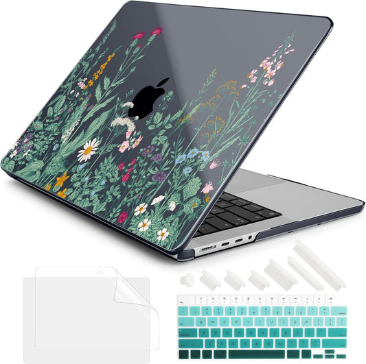 DONGKE for M4 MacBook Pro 16 Inch Case 2024 2023 2021 A3403 A3186 M3 A2991 M2 A2780 M1 A2485 Pro/Max Chip, Plastic Hard Shell Case & Keyboard Cover for Mac Pro 16 with Touch ID, Black Garden Florals