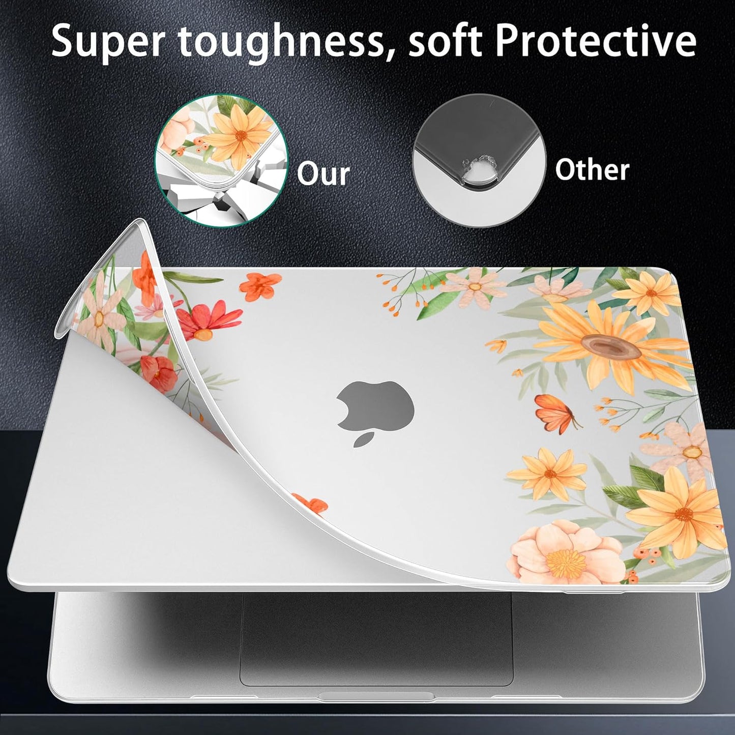 for MacBook Pro 16 inch Case 2021 2022 2023 2024 Release A3186 A3403 M4 A2991 M3 A2780 M2 A2485 M1 Pro/Max, Hard Shell Case with Screen Protector & Keyboard Cover, Spring Flowers