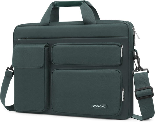 MOSISO Laptop Shoulder Bag, Computer Bag with 2 Raised&1 Flapover&1 Horizontal Pocket&Handle&Belt