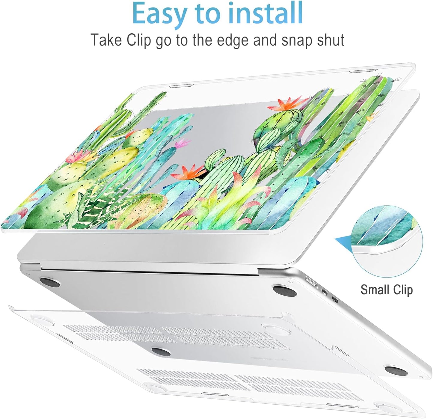 Mektron for 2025 M4 MacBook Air 13.6 Inch A3240 Case Fits 2023 A2681 M2 2024 A3113 M3 Chip with Liquid Retina Display, Printed Plastic Hard Shell Cover for MacBook Air 13.6", Watercolor Cactus