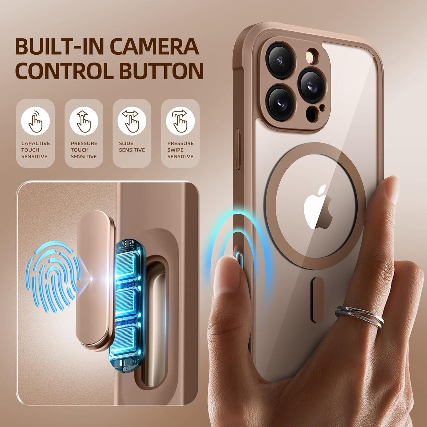 BERFY Magnetic for iPhone 16 Pro Max Case, Compatible with MagSafe, [Built-in 9H Tempered Glass Screen Protector & Upgraded Camera Protection]Full Body Shockproof Phone case for 16 ProMax,Desert Brown