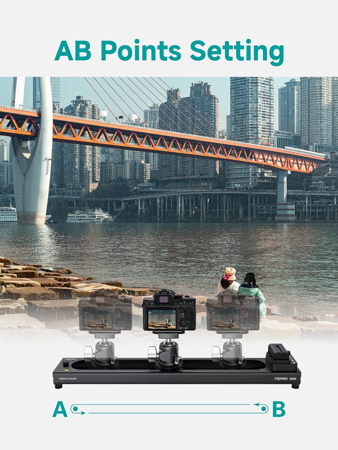 Accsoon Toprig Motorized Camera Slider, 24''/60cm Electric Video Slider with App/Button Control, 120° Panoramic Shooting, Time-Lapse/Loop Mode/Speed Konb, Compatible with DSLR,GoPro,Insta360,Phone