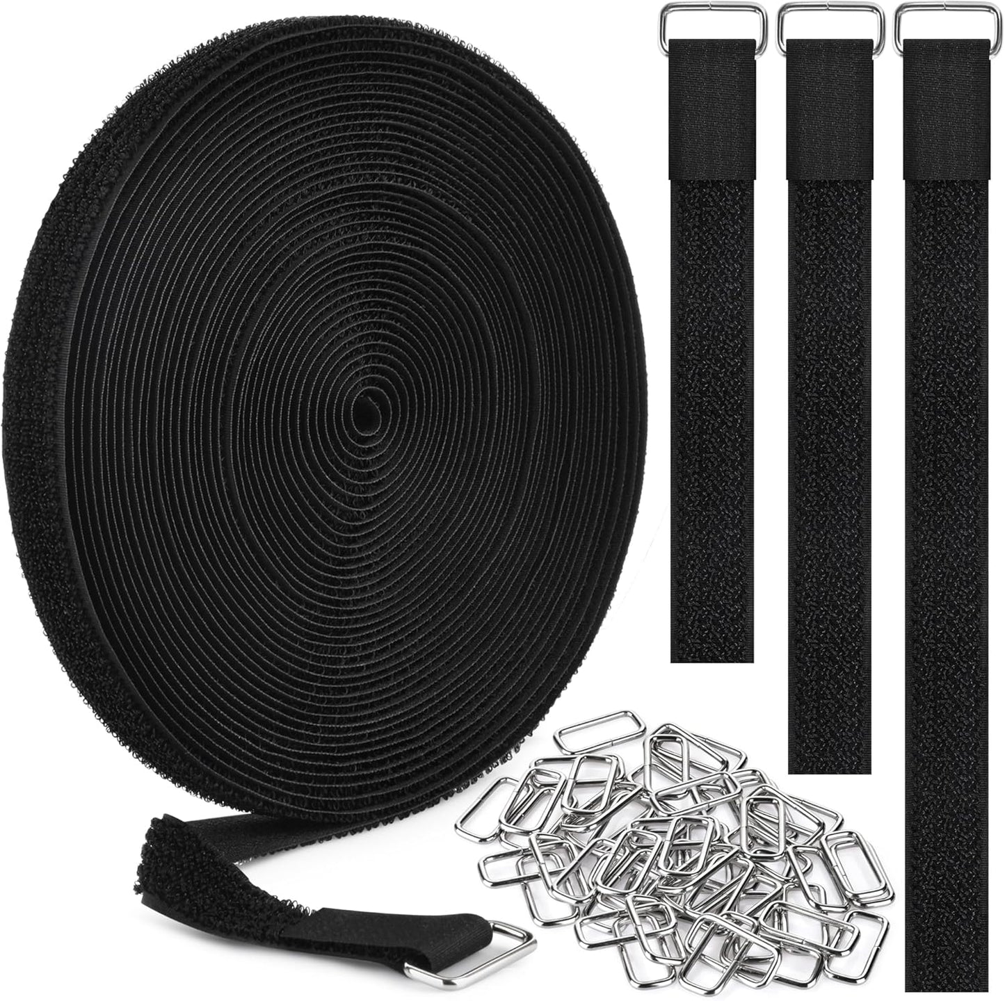 0.75" x39.4ft Hook and Loop Straps with 60 Buckles Adjustable Cut-to-Length Cable Ties - Reusable Nylon Fastening Tape Cable Straps for Storage or Organization (0.75in x 39.4ft)