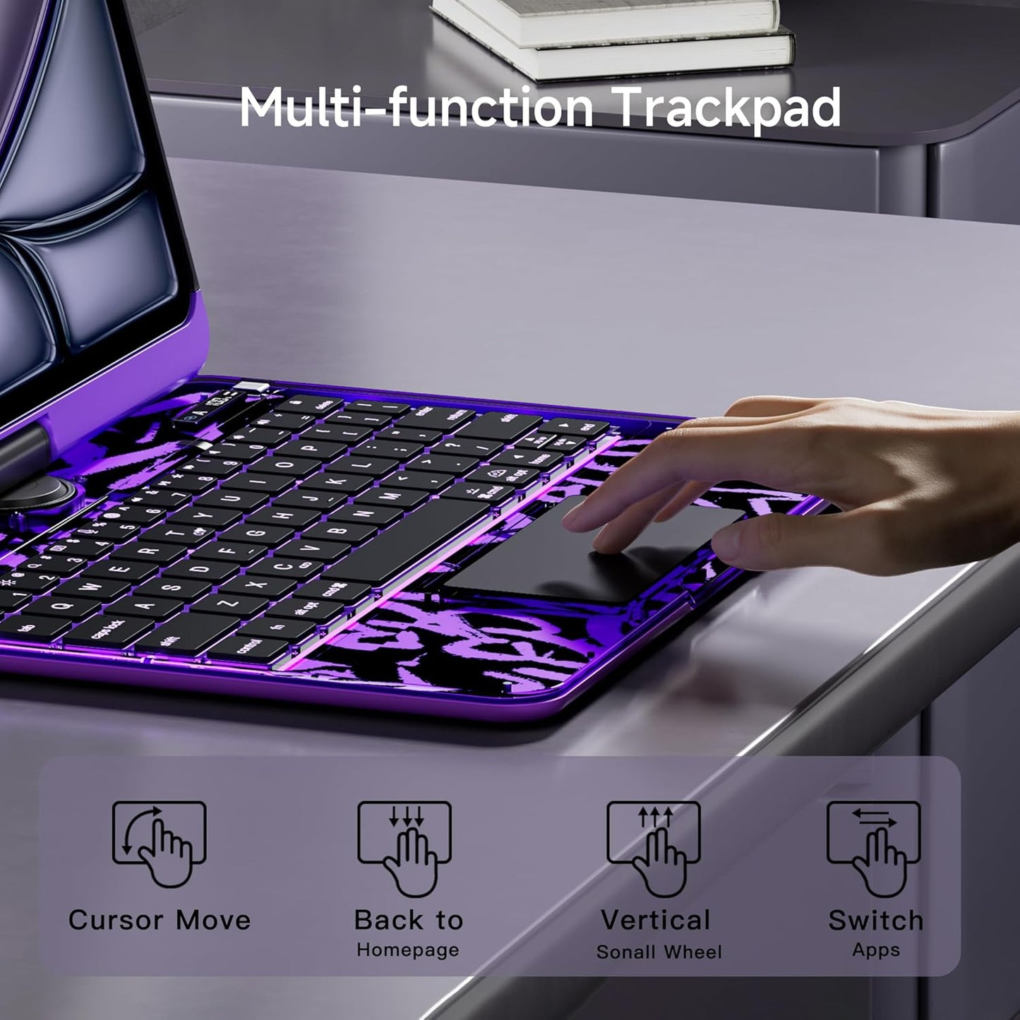 Keyboard Case for iPad 11 inch Pro 4/3/2/1st Gen & 11’’ iPad Air 2025 M3, 2024 M2 & 10.9" iPad Air 5th/4th Gen, 360° Rotating Stand Transparent Protective Cover with Pencil Holder (Purple)