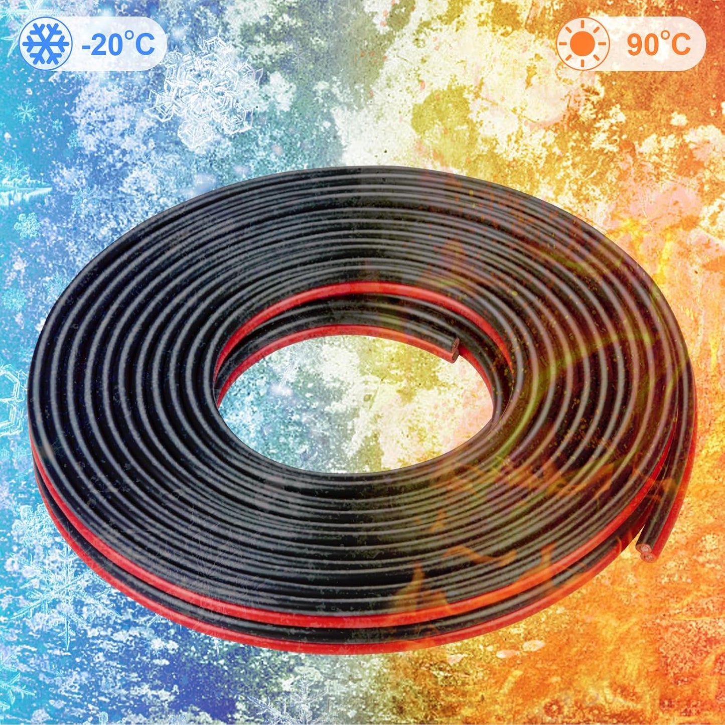 10 Gauge Wire 20FT Tinned Copper Wire-2 Conductor Parallel Wire Insulated Stranded Wire for Solar Panel Car Audio Automotive, Low Voltage Electrical Wire for LED Lighting (10AWG 20FT)