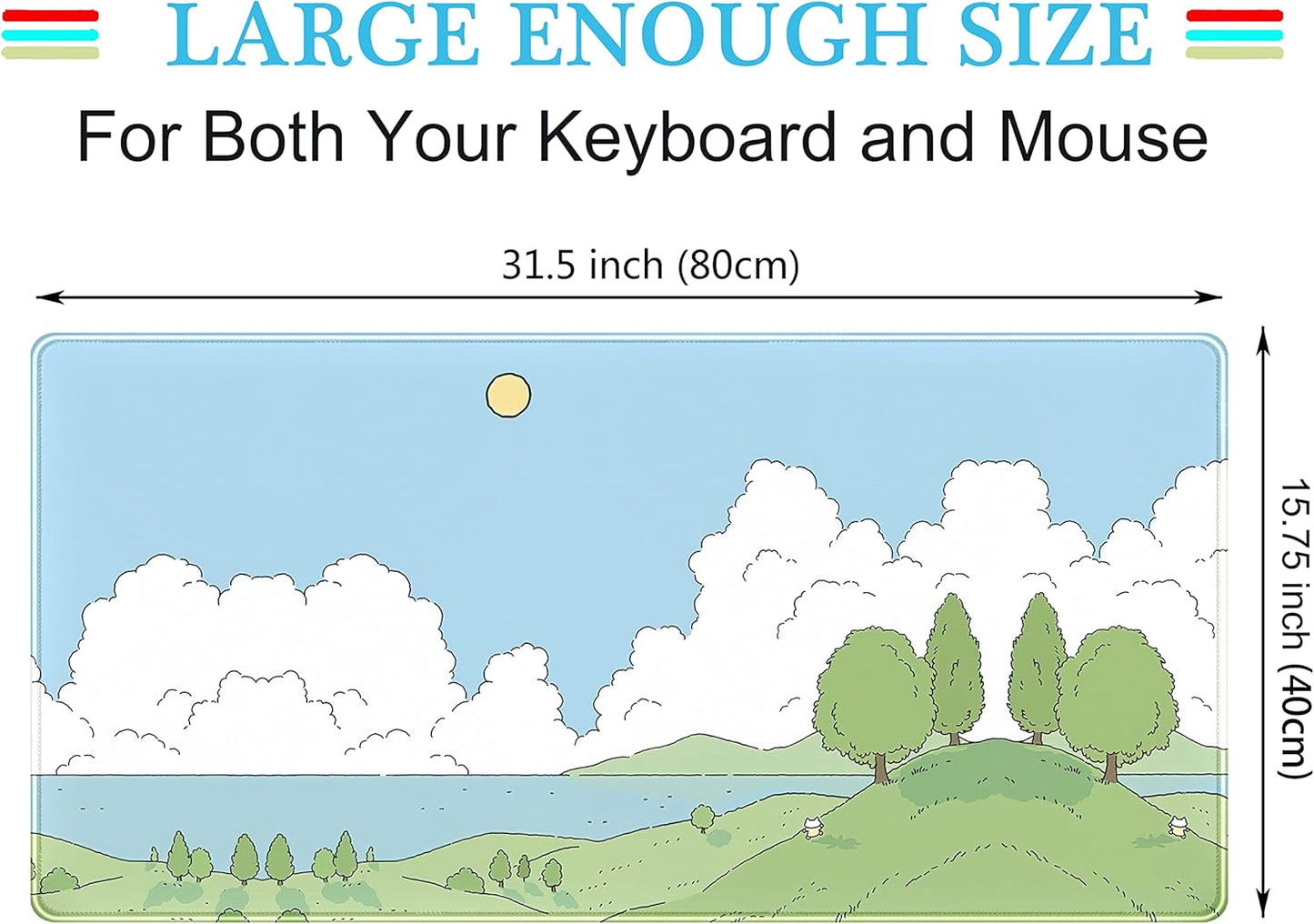 Cute Anime Desk Mat Kawaii Mousepad, Anime Street Aesthetics Desk Pad XXL, Japanese/Korean Lo-fi Drawing, Cute Green Blue Nature Mouse Pad Computer Keyboard Mat, Office Desk Pad Protector