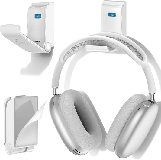 Headphone Stand, Wall Mount Headset Hanger, Gaming Headphone Holder Hook Clip, Foldable Headset Stand Desk Holder for PC Earphone Accessories, White(1 Pack)