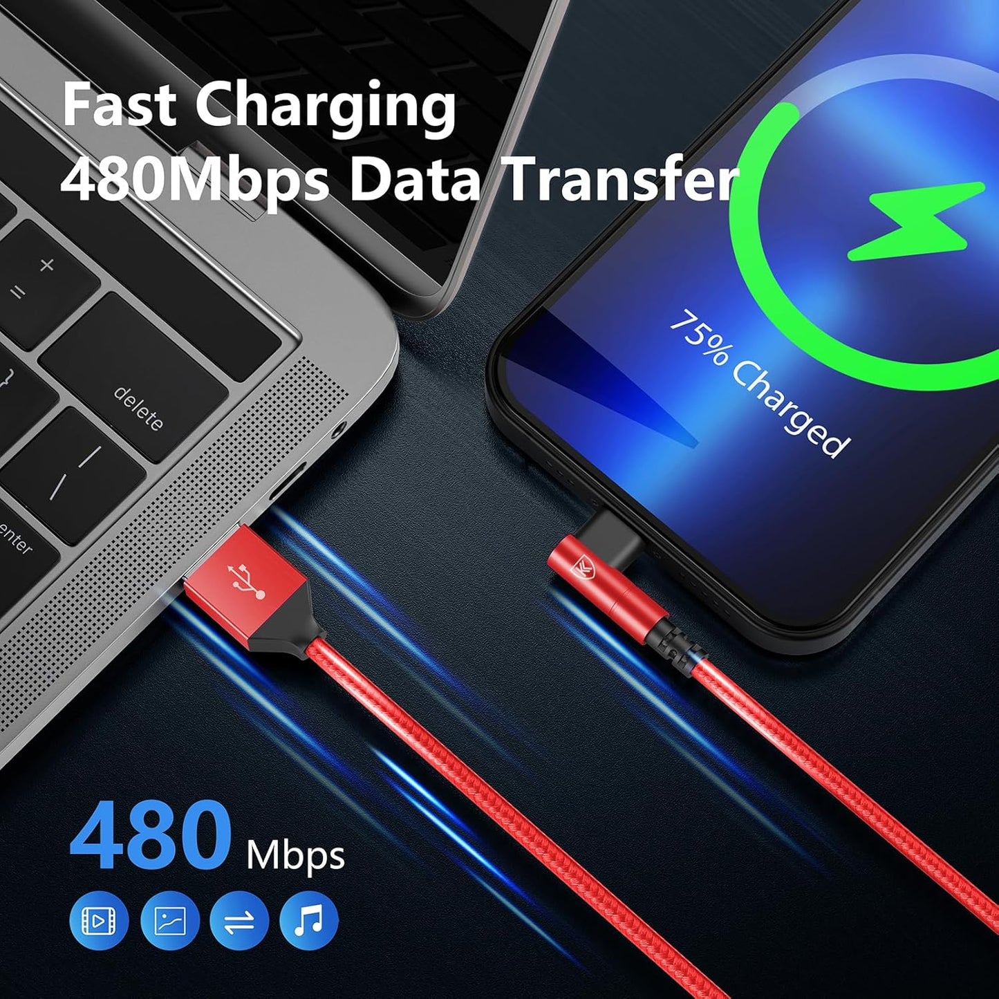 10ft iPhone Charger Cable,3Pack 90 Degree Lightning Cable, [Apple MFi Certified] Long Fast Charging Cord Compatible for iPhone 14/13/12/11/Pro/Max/Mini/X/Plus/8/7/6/Plus/ - Red