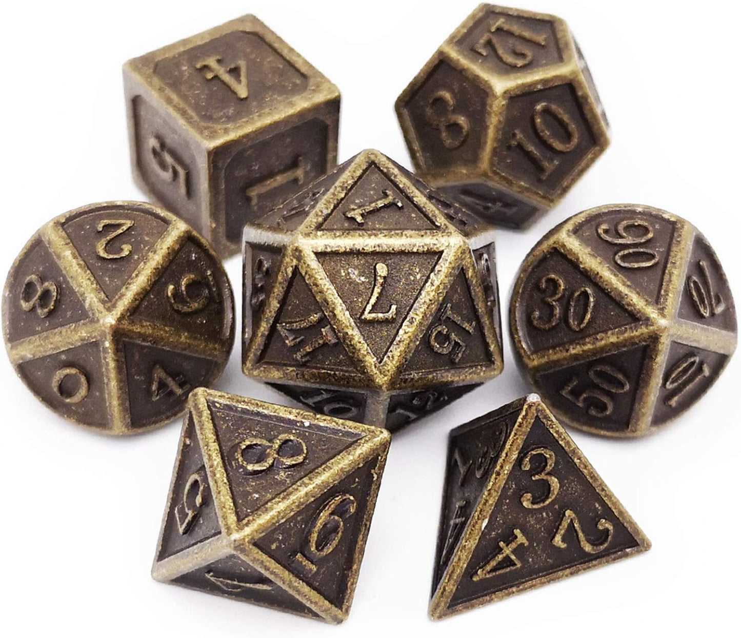 Haxtec DND Metal Dice Set 7PCS D&D Dice of D20 D12 D10 D8 D6 D4 Compatible with Dungeons and Dragons RPG Dice Games-Antique Bronze Dice