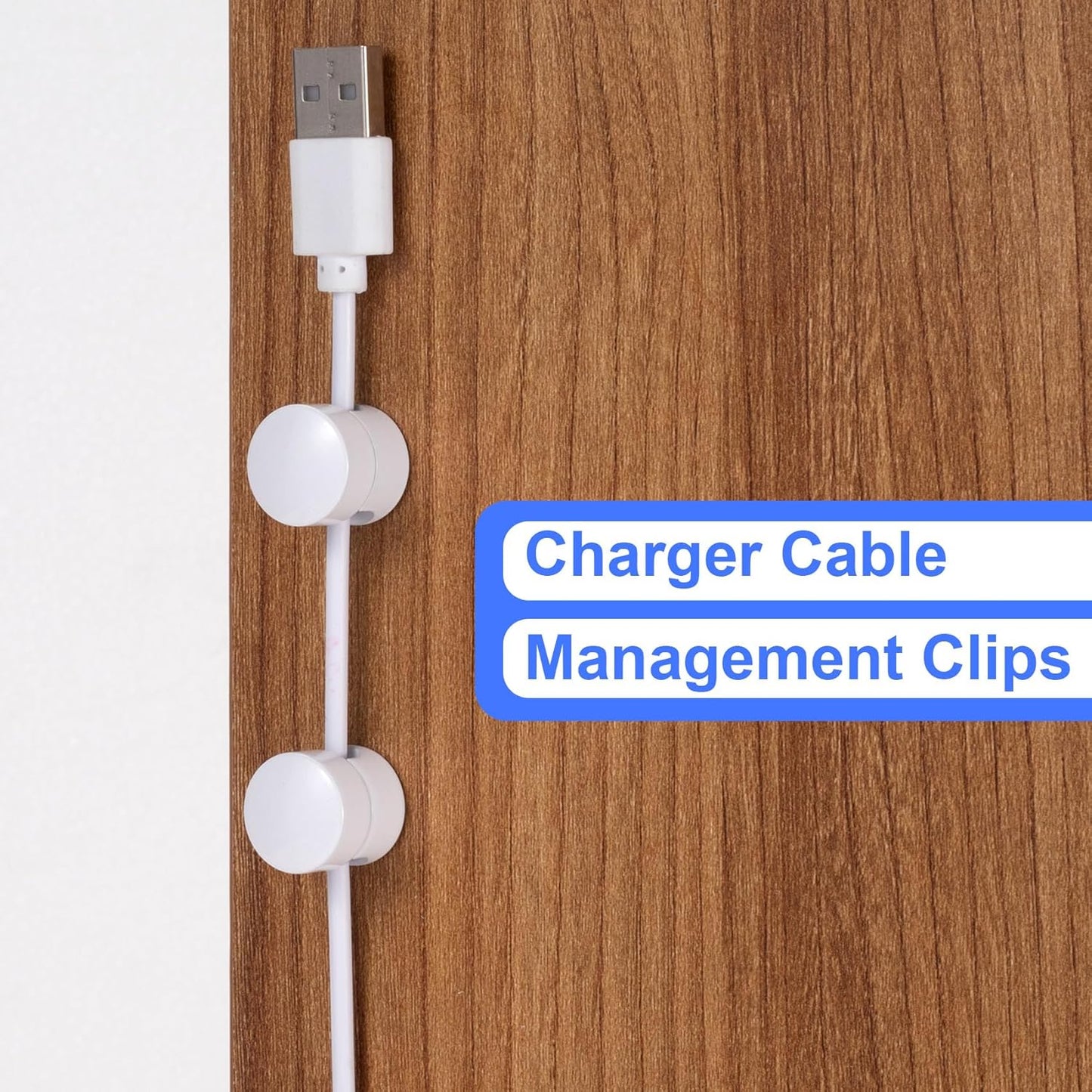2 Sets Charger Holders for Cords, White Adjustable Cable Anchor Holders, Adhesive Metal Cord Clips, Cable Management Wire Organizers for Desk, Office, Nightstand