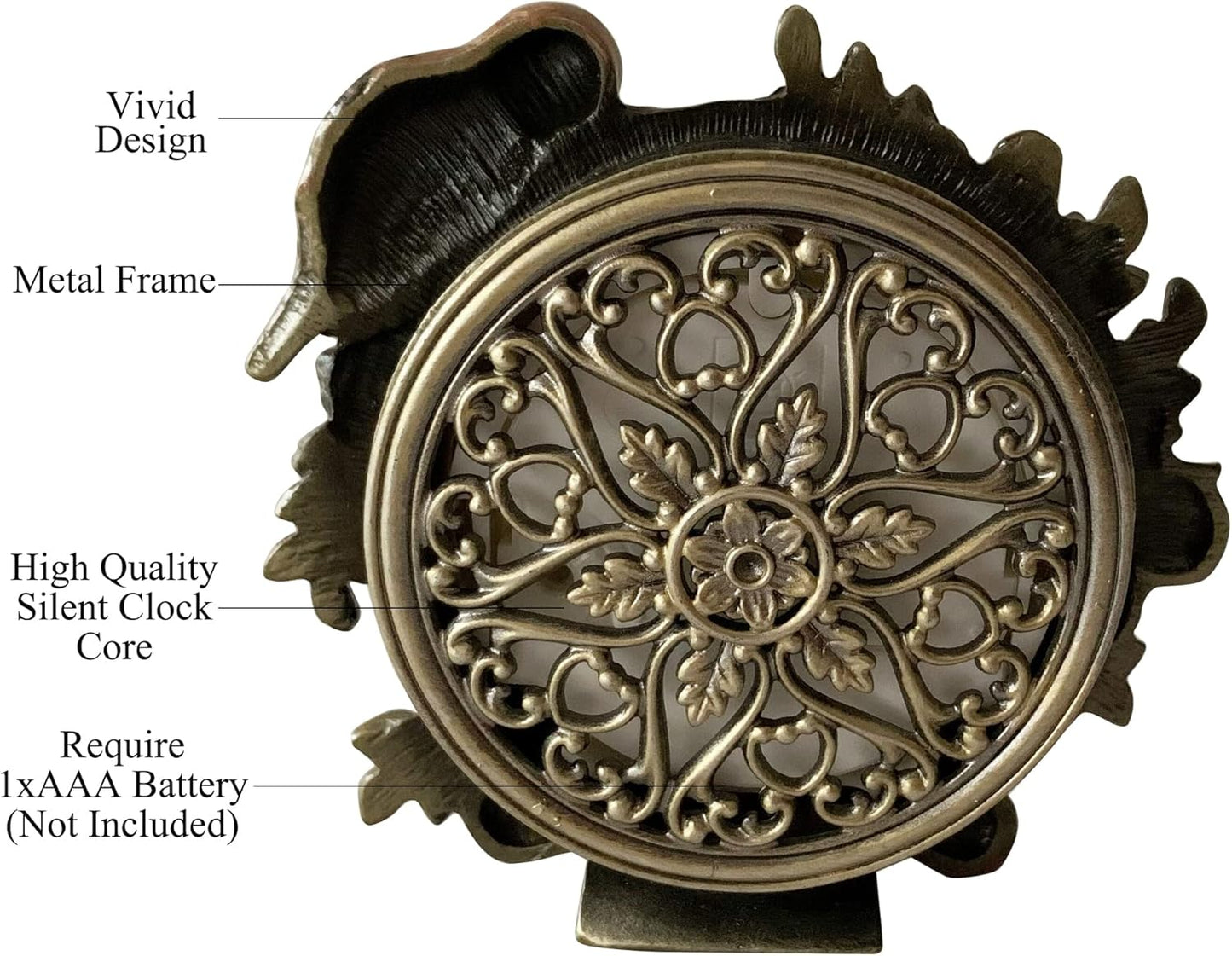 Decorative Mini Table Clock, Vintage Metal Silent Analog Quartz Battery Operated Table Top Clock for Living Room Decor Shelf