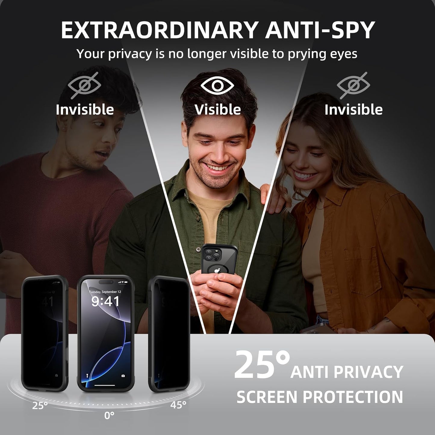 BERFY Magnetic for iPhone 16 Pro Max Case, Compatible with MagSafe, Built-in Privacy Screen Protector and Upgraded Camera Protection,Anti-Spy Full Body Shockproof Phone Case for 16 Pro Max 6.9", Black