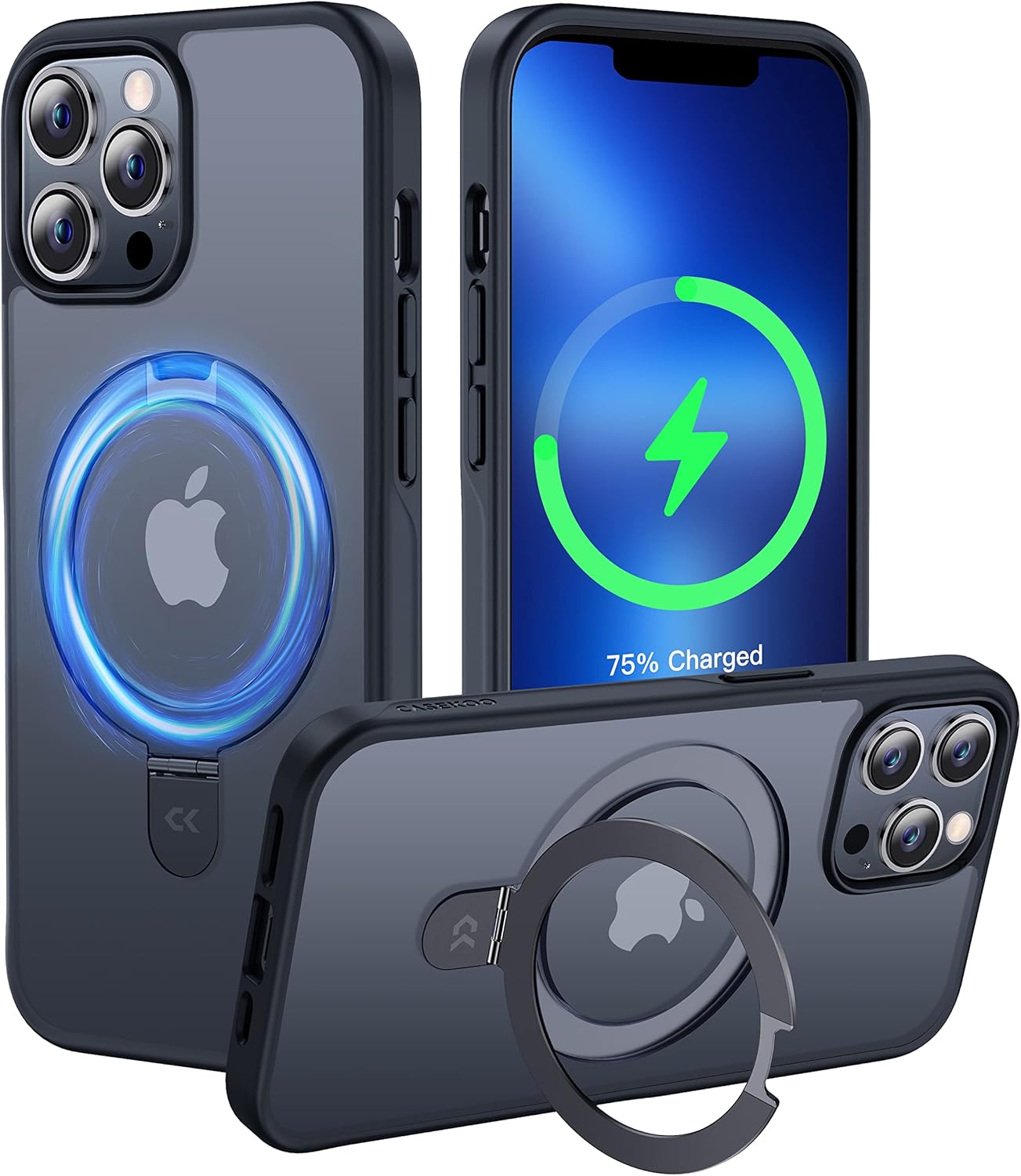 CASEKOO Designed for iPhone 12 Pro Max Case with Magnetic Invisible Stand [Military Drop Protection] [Compatible with MagSafe] Shockproof Translucent Matte Slim Promax Phone Cover 6.7", Black