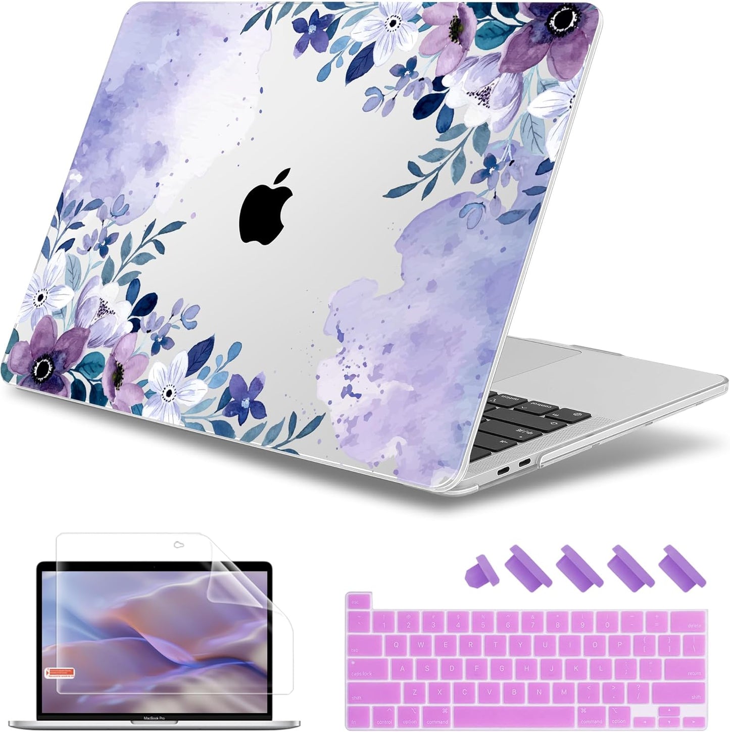 May Chen Compatible with MacBook Pro 13 inch Case 2022 2021 2020 Release Models A2338 M2 M1 A2251 A2289, Plastic Hard Shell Case for MacBook Pro 13 Inch with Touch Bar, Watercolor Purple Floral