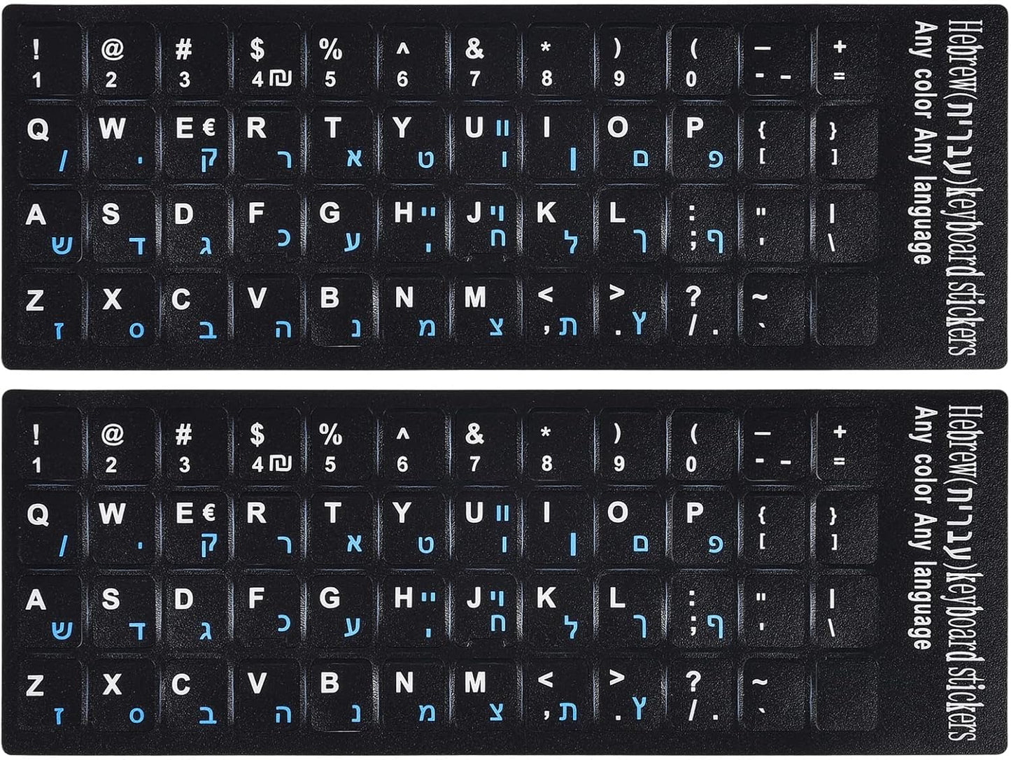 2PCS Hebrew English Keyboard Stickers Black Background with Blue Letters Replacement Stickers for PC Computer Laptop Notebook Desktop Keyboards -Each Unit: 0.43" x 0.51"