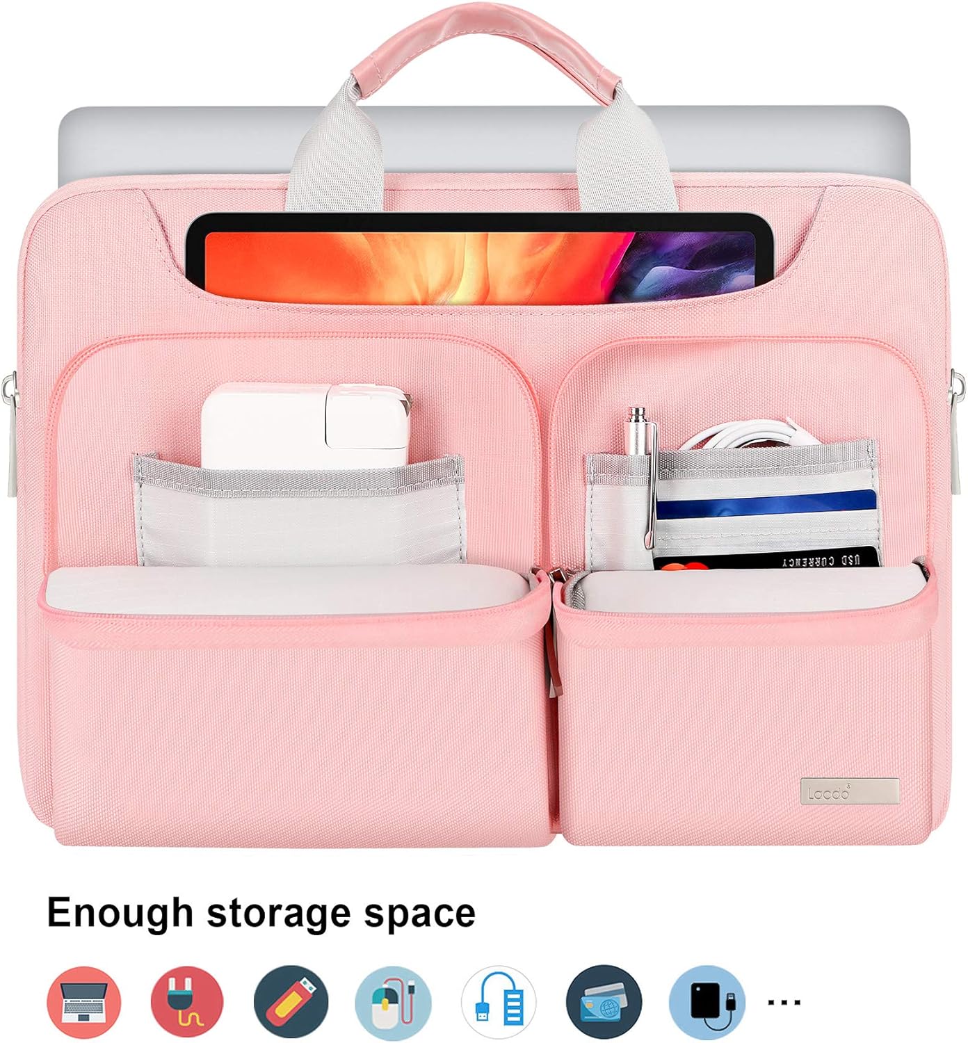 Lacdo 360° Protective Laptop Shoulder Bag, 15-15.6 inch Laptop Sleeve Case for Acer HP Lenovo Dell ASUS Laptop, Acer Aspire, HP Pavilion, Dell Inspiron, Lenovo IdeaPad,ASUS ZenBook Computer Bag, Pink