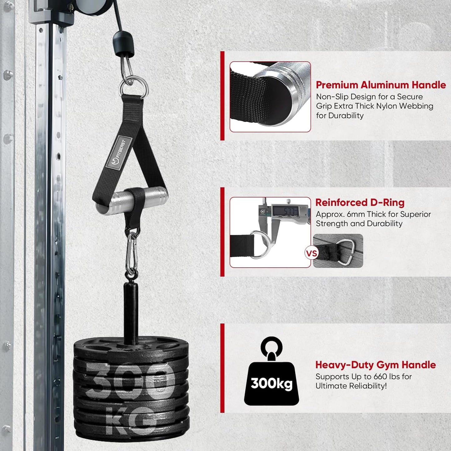 FitBeast Aluminum Exercise Handles & Lifting Straps Set - Replacement Gym Handles for Cables Machine, Pulley System, Strength Trainer, Pull Down Workout Handles, Pilates, Home Gym Cable Attachments