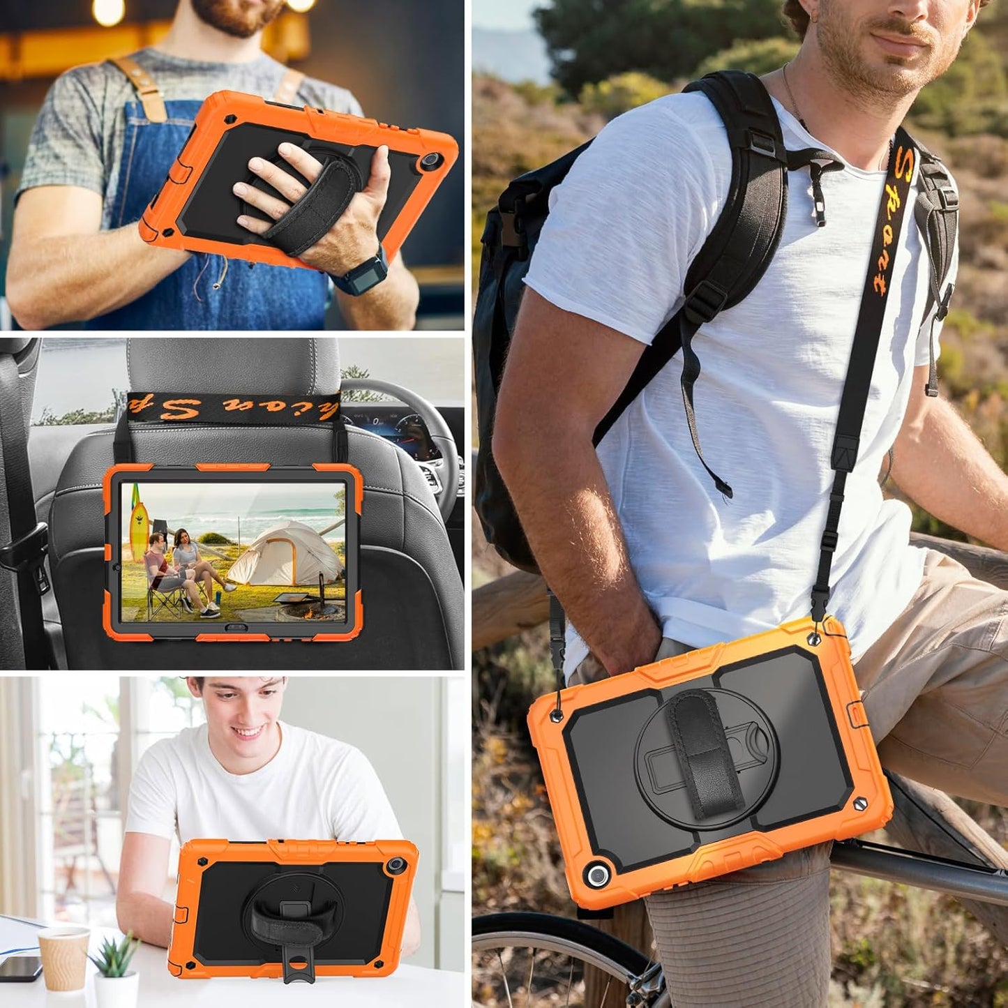 HXCASEAC Case for Samsung Galaxy Tab A8 10.5 inch, Protective with Screen Protector/Hand Strap/Pen Holder, Sturdy Shockproof A8 Tablet Case 2022 SM-X200/X205/X20 - Orange
